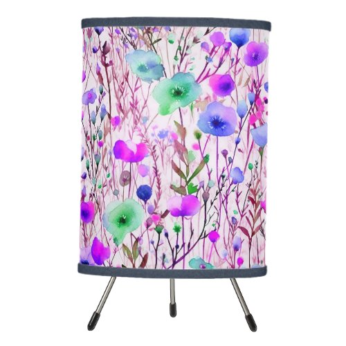 Elegant pink wildflowers watercolor tripod lamp