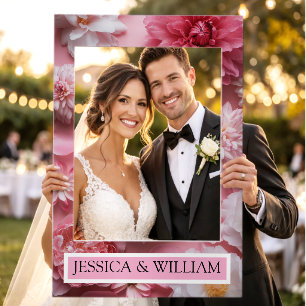 Elegant Pink Wildflowers Wedding Selfie Frame