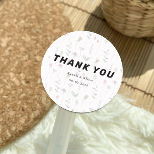 Elegant Pink wildflowers wedding thank you wedding Classic Round Sticker