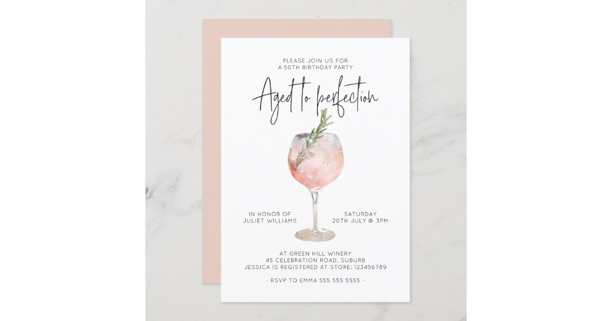 Elegant Pink Wine Aged to Perfection 50th Birthday Invitation | Zazzle