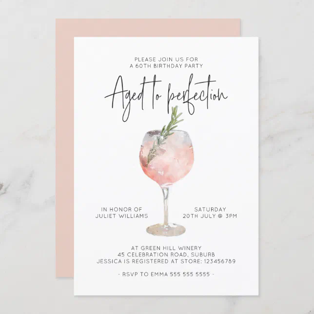 Elegant Pink Wine Aged to Perfection 60th Birthday Invitation | Zazzle