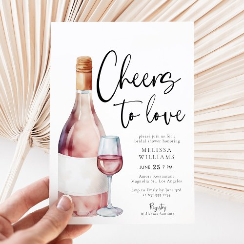 Elegant Pink Wine Cheers to Love Bridal Shower Invitation