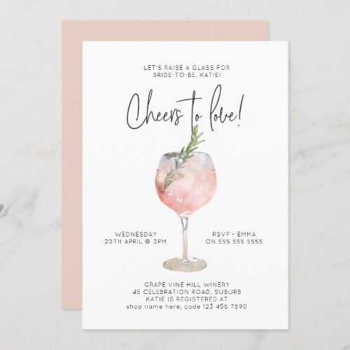 Elegant Pink Wine Cheers to Love Bridal Shower Invitation