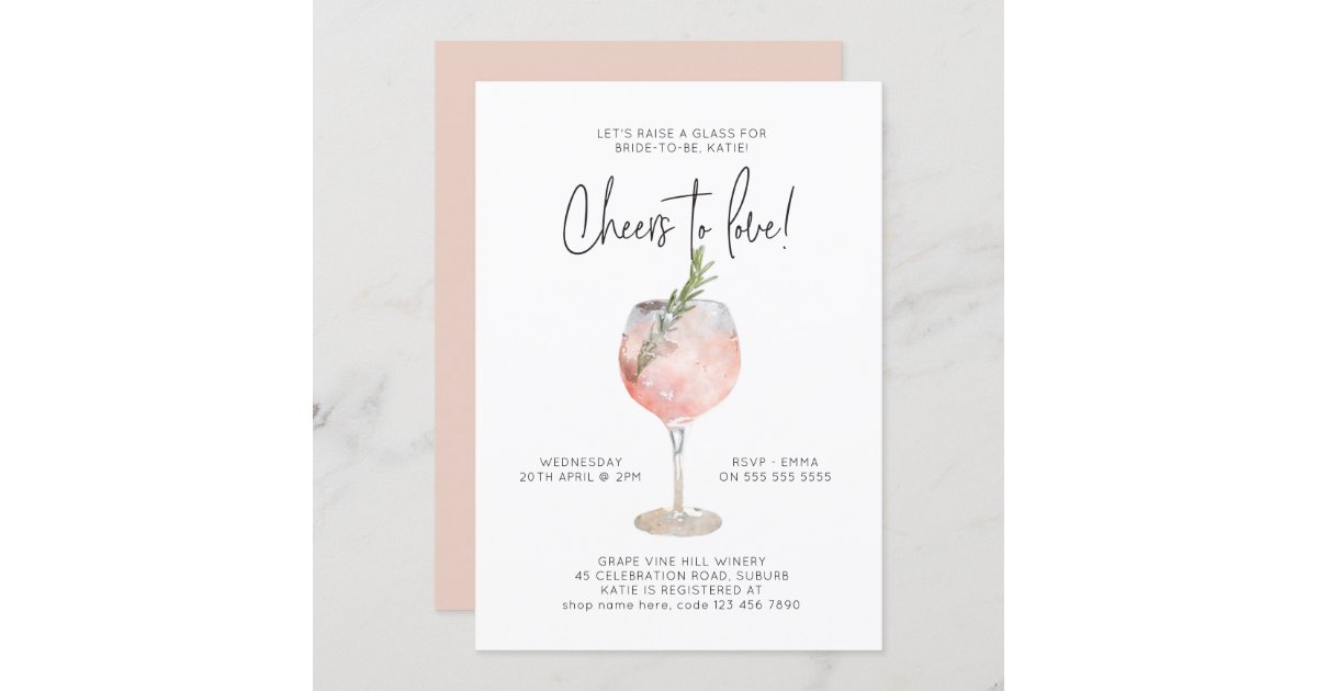 Elegant Pink Wine Cheers to Love Bridal Shower Invitation | Zazzle