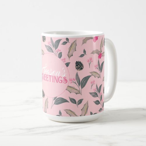 Elegant Pink Winter floral Watercolor Christmas Coffee Mug