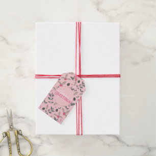 Elegant Pink Winter floral Watercolor Christmas Gift Tags