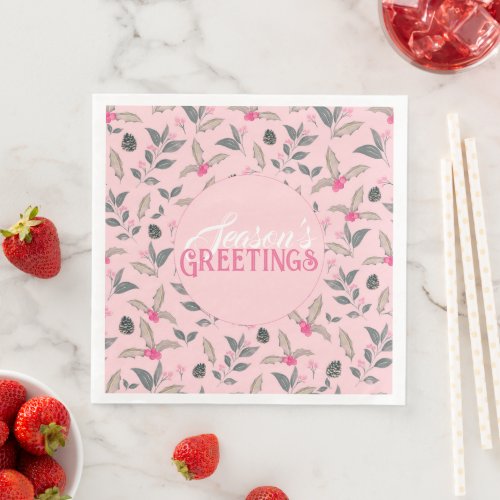 Elegant Pink Winter floral Watercolor Christmas Paper Dinner Napkins