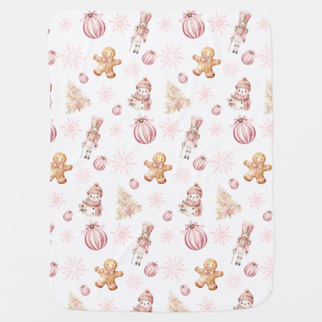 Elegant Pink Winter Girl Baby Blanket (Front)