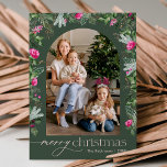 Elegant Pink Winter Greenery Arch Christmas Photo Holiday Card<br><div class="desc">This collection features watercolor bright pink florals,  berries & winter greenery with modern & elegant typography,  with a winter botanical pattern back.</div>