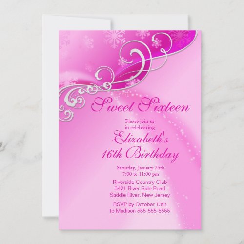 Elegant Pink Winter Sweet Sixteen Birthday Personalized Invitation