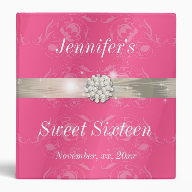 Elegant Pink with Pearls Sweet Sixteen Photo Album Binder (Front)