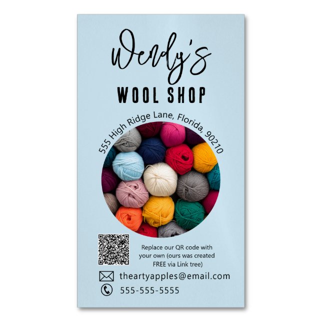 Elegant Pink wool shop workshop business card  (Front Vertical)