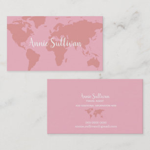 elegant pink world map travel agent business card
