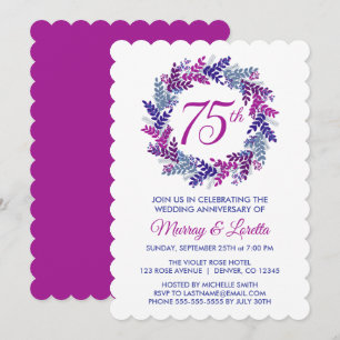 Elegant Pink Wreath 75th Wedding Anniversary Invitation