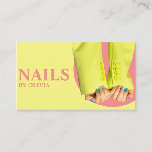 Elegant Pink Yellow Feminine Modern Nail Tech    Business Card