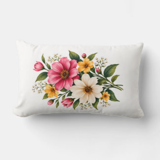 Elegant Pink & Yellow Floral Bouquet Botanical 💐  Lumbar Pillow