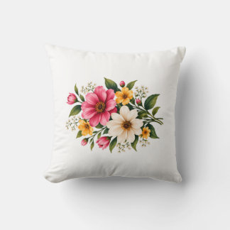 Elegant Pink & Yellow Floral Bouquet Botanical 💐  Throw Pillow
