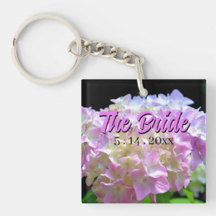 Elegant pink yellow purple hydrangeas  keychain