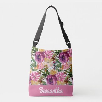 Elegant Pink Yellow Purple Watercolor Floral Name