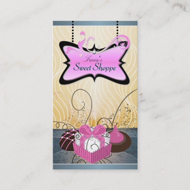 Elegant Pink & Yellow Swirl CookieBusiness Card (Front)