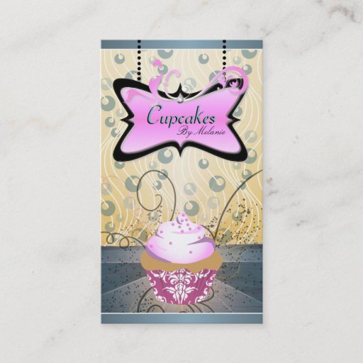 Customizable Elegant Pink &amp; Yellow Swirl Cupcake Business Card