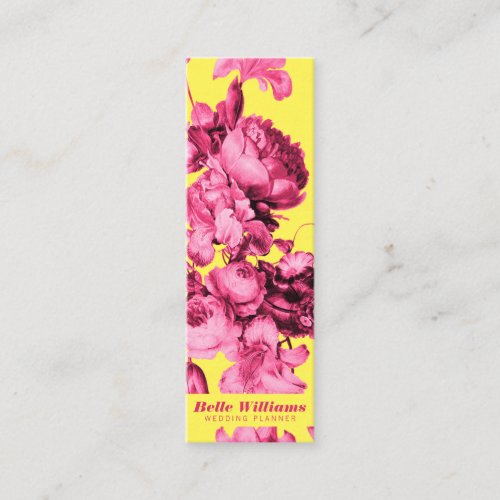 Elegant pink yellow vintage floral illustration mini business card