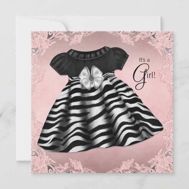Elegant Pink Zebra Baby Shower Invitation (Front)