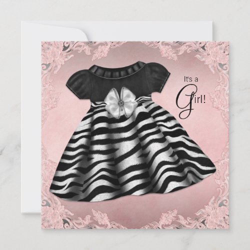 Elegant Pink Zebra Baby Shower Invitation