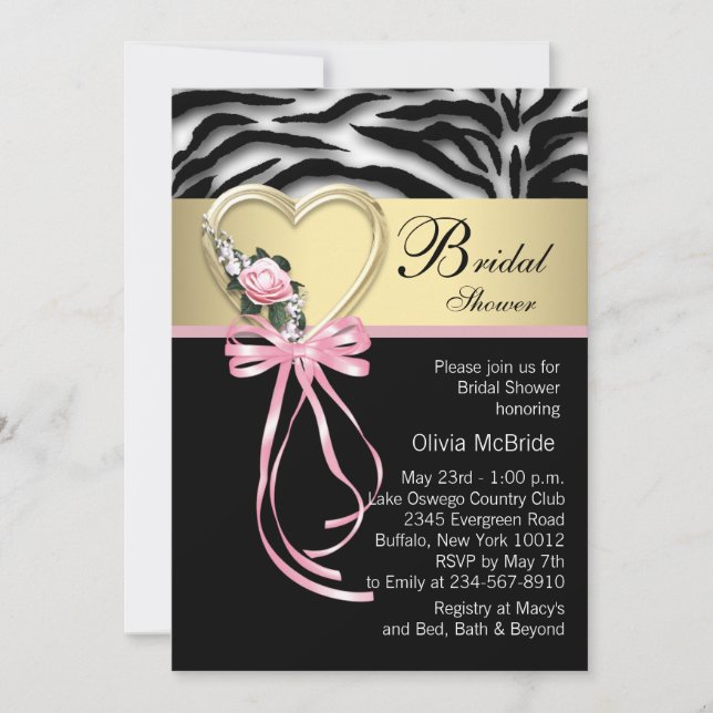 Elegant Pink Zebra Bridal Shower Invitation (Front)