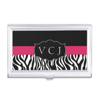 Elegant Pink Zebra Monogram Business Card Holder