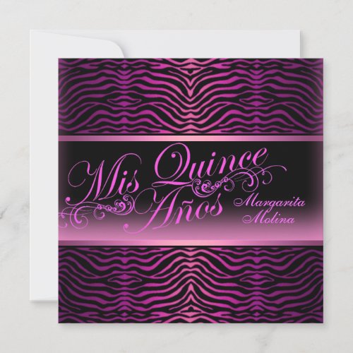 Elegant Pink Zebra Print Quinceanera Invitation