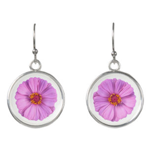 Elegant Pink Zinnia Flower Earrings