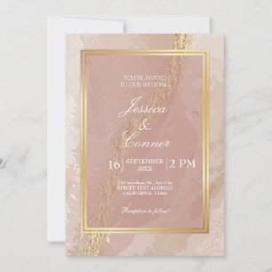 Elegant pinkk wedding gold Marble Invitation