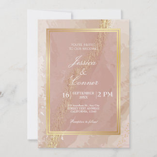 Elegant pinkk wedding gold Marble Invitation