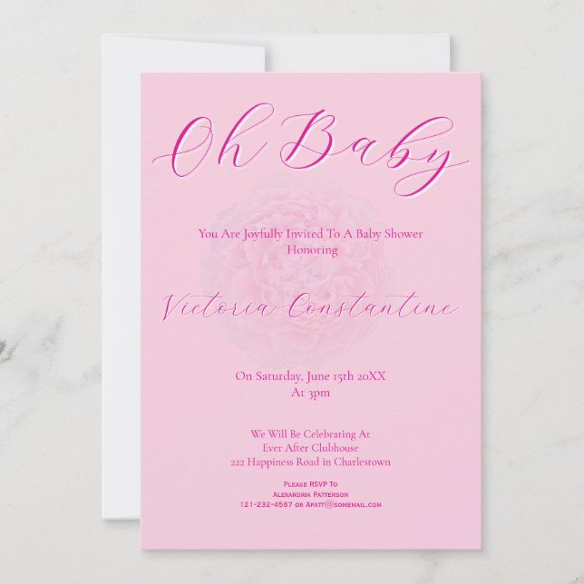 Elegant Pinks Oh Baby Script Peony Baby Shower Invitation (Front)