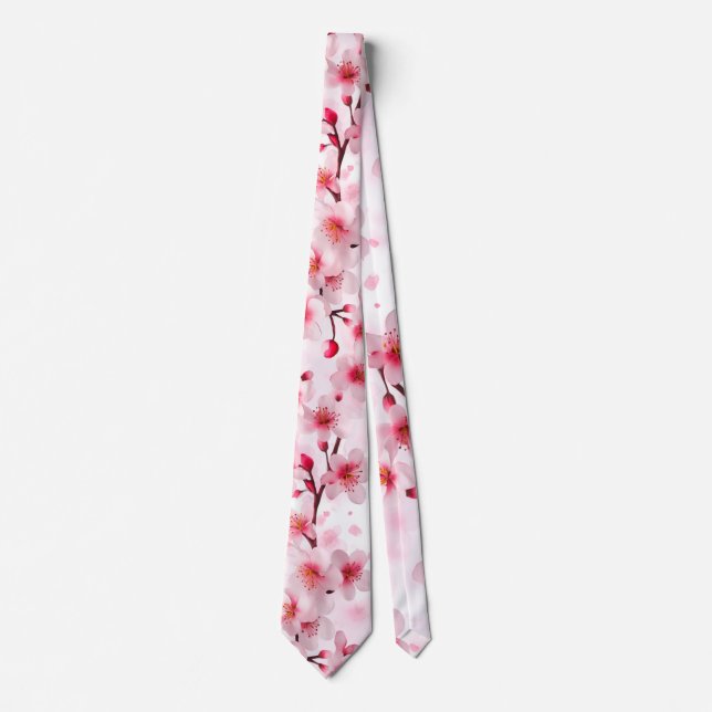 Elegant Pinky Cherry Blossom Neck Tie (Front)