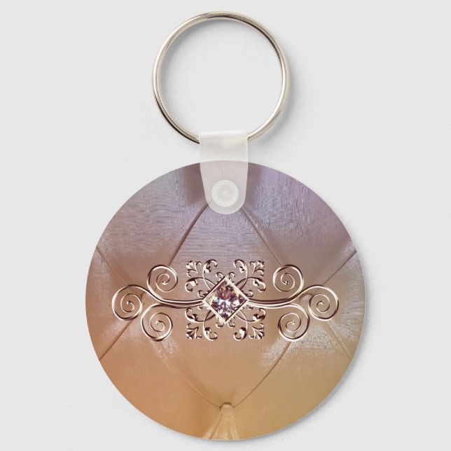 Elegant pintuck satin and pink diamond keychain (Front)