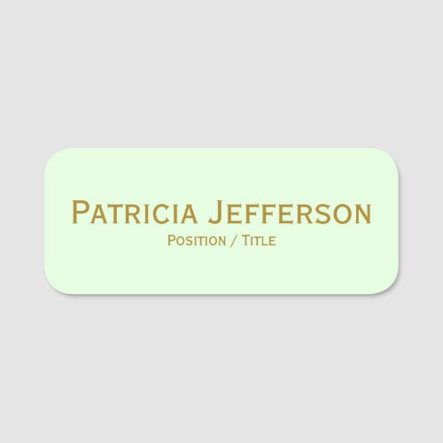 Elegant Pistachio Green  Gold Modern Professional Name Tag