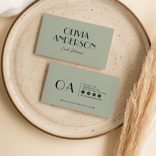 Elegant Pistachio Green Neutral Boho Chic Modern  Business Card