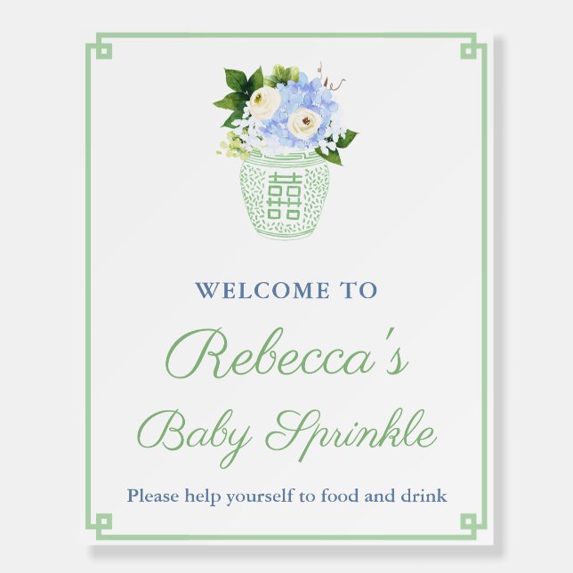 Elegant Pistachio White Baby Shower Welcome   Foam Board (Front)
