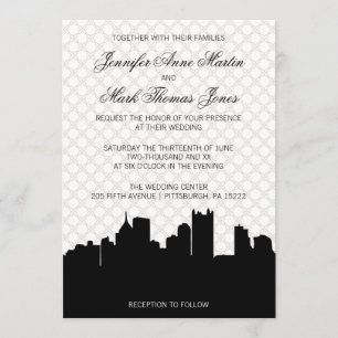 Elegant Pittsburgh Black and White Lace Wedding Invitation