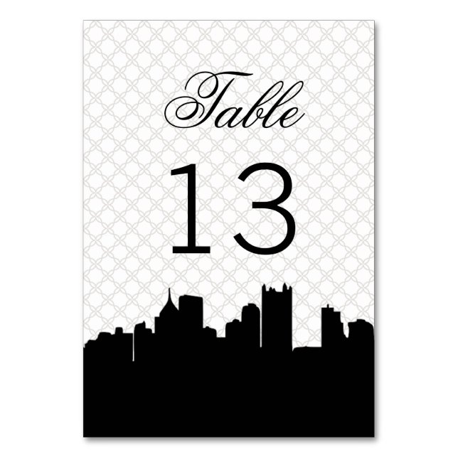 Elegant Pittsburgh Black and White Lace Wedding Table Number (Front)