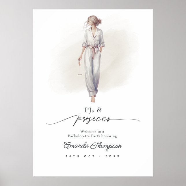 Elegant PJs & Prosecco Bachelorette Party Welcome  Poster (Front)
