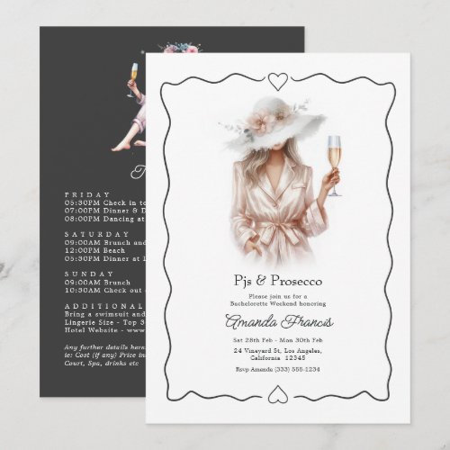 Elegant PJs & Prosecco Bachelorette Weekend Invitation