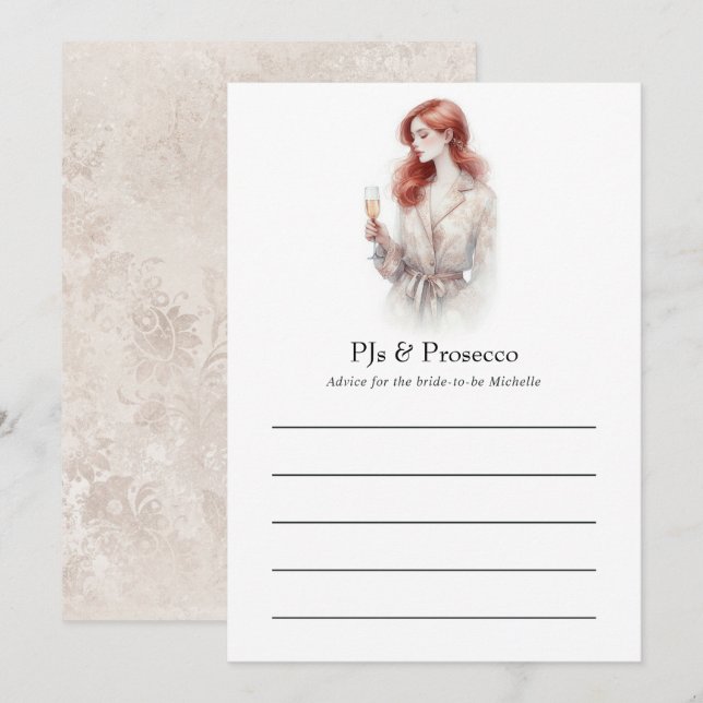 Elegant PJs & Prosecco Bridal Shower Advice Card (Front/Back)