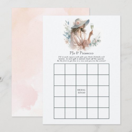 Elegant PJs & Prosecco Bridal Shower Bingo Game Invitation