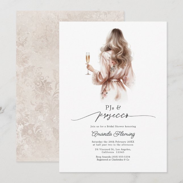 Elegant PJs & Prosecco Bridal Shower Invitation (Front/Back)