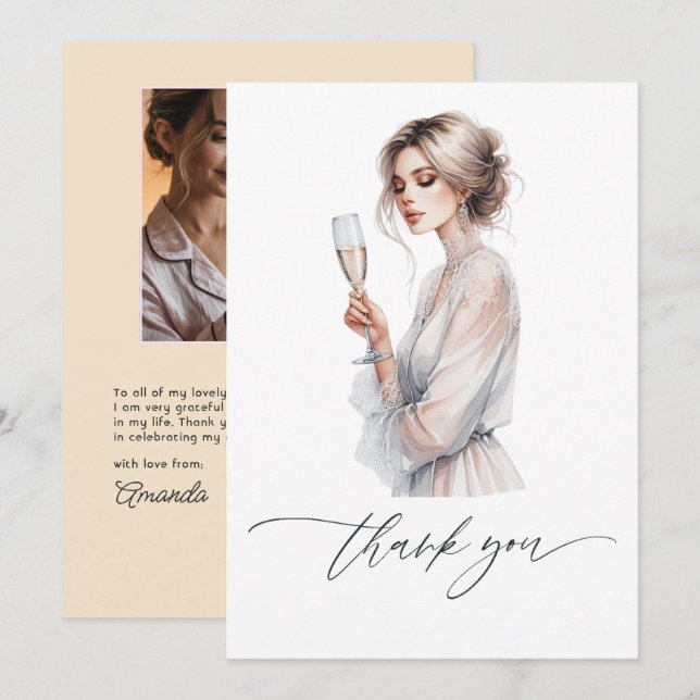 Elegant PJs & Prosecco Bridal  Thank You Card (Front/Back)