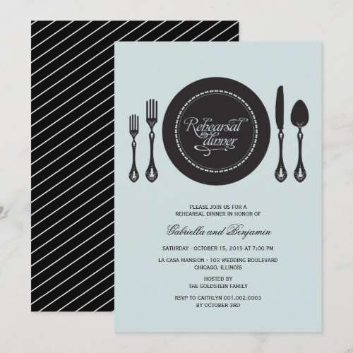 Elegant Place Setting Wedding Rehearsal Dinner Custom Invitations