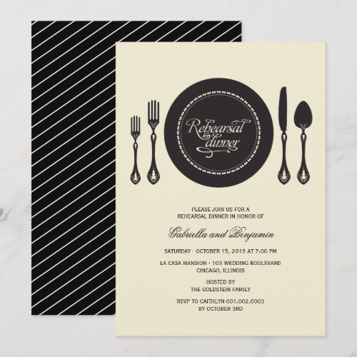 Elegant Place Setting Wedding Rehearsal Dinner Personalized Announcement